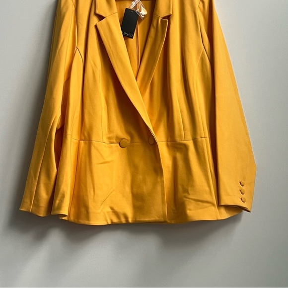 New ELOQUII Peplum Stretch Work Blazer Marigold Yellow Plus 26 Double Breasted - Picture 4 of 16